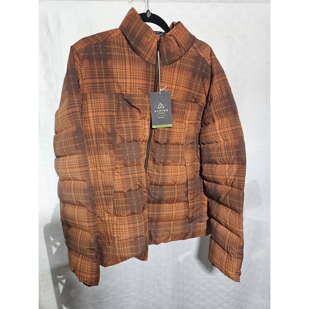 Sz L - Alpine Design Men's Down Puffer Jacket Orange Plaid